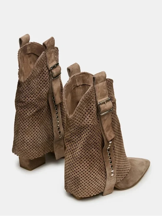 Steve Madden AUBRIELLE Taupe Suede Leather Cuffed Boot -Made in Italy- Size EU38 - Picture 3 of 9